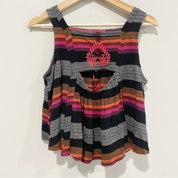 FREE PEOPLE Vintage Stripe Swing Tank Boho Hippie Embroidered Folklore Size XS - Picture 5 of 10